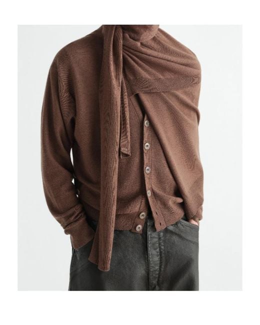Lemaire Brown Asymmetric Tie Shawl for men