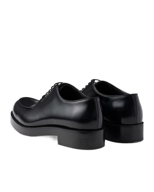 Prada Black Brushed Leather Derby Shoes for men