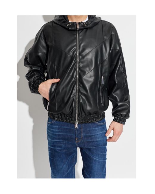 DSquared² Black Faux Leather Zipped Hoodie for men