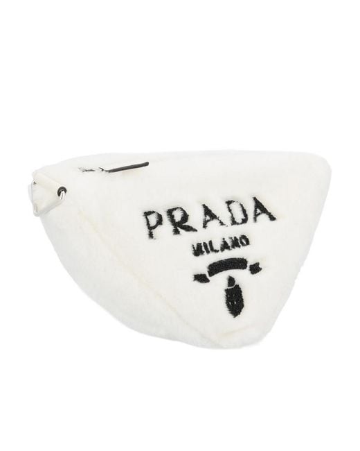 Prada White Triangle Logo Shoulder Bag