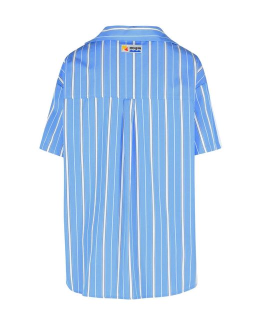 MSGM Blue Two-Toned Striped Crewneck T-Shirt