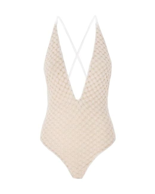 Missoni White One-Piece V-Neck Swimsuit