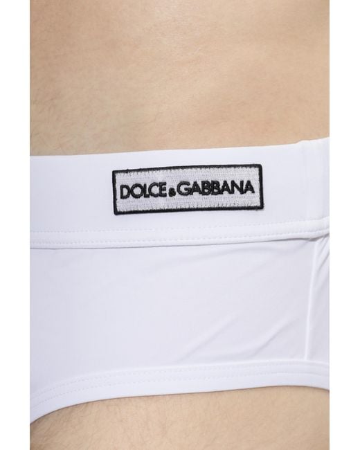 Dolce & Gabbana White Logo Patch Drawstring Swim Briefs for men