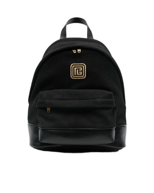 Balmain Black Logo-Embroidered Backpack