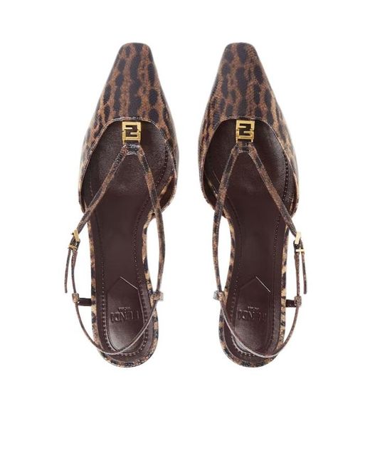 Fendi Brown 40Mm Animal-Print Slingback Pumps