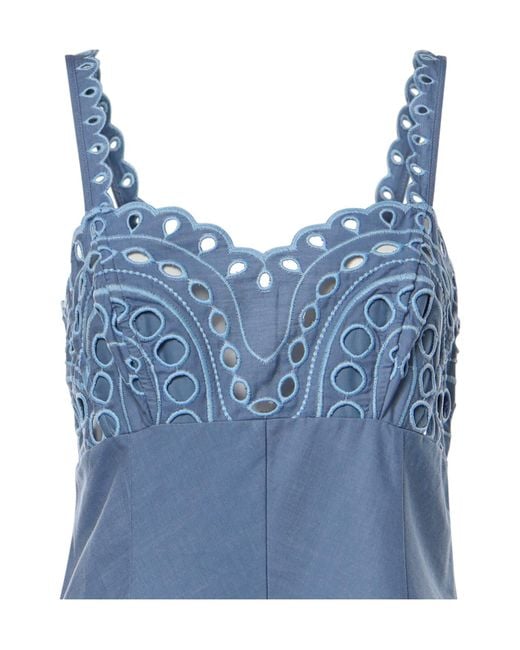 Charo Ruiz Blue Caspian Broderie-Anglaise Asymmetric Dress
