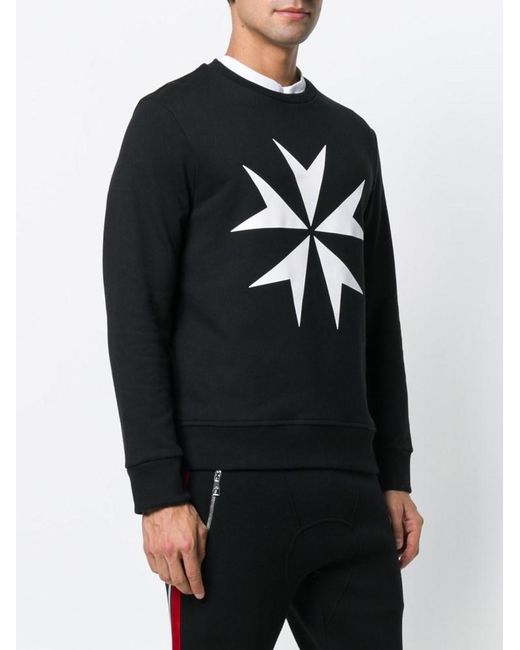 Neil Barrett Black Maltese Cross Printed Cotton Hoodie for men