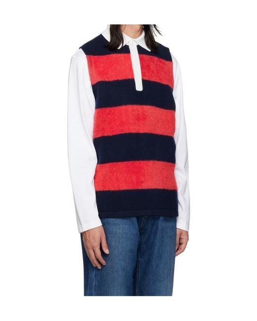 Eytys Red Knitted Striped Polo Shirt for men