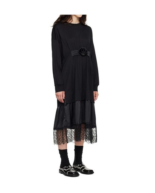 Simone Rocha Black Loose-Fitting Ruffled Rose Lace Dress
