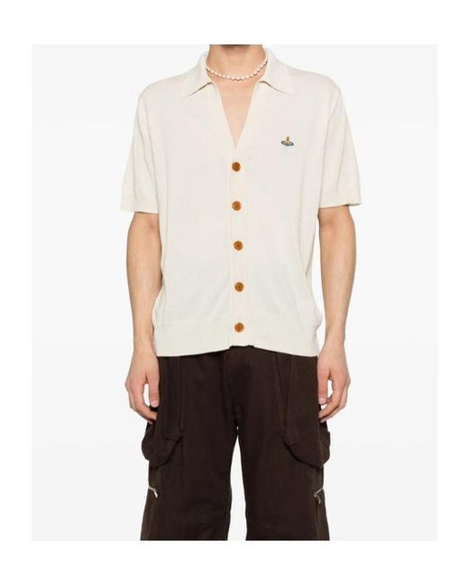 Vivienne Westwood White Button-Front Knit Polo Shirt for men