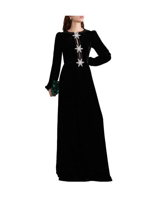 Saloni Black Embellished Velvet Gown