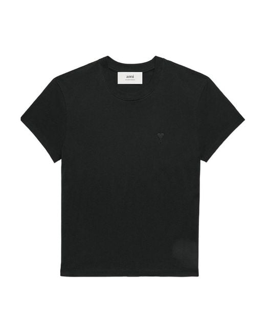 AMI Black Ami De Coeur Logo Embroidered Crewneck T-Shirt for men