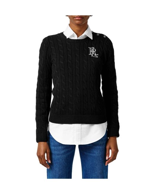Ralph Lauren Black Button-Trim Cable Knit Jumper