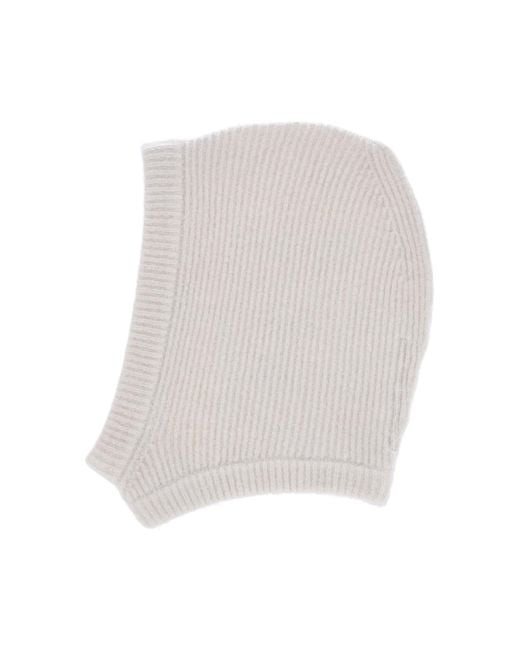 Rick Owens White Ribbed-Knit Pull-On Balaclava Hat