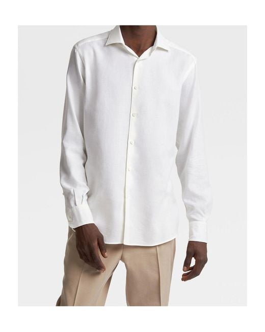Zegna White Cashco Long-Sleeved Shirt for men