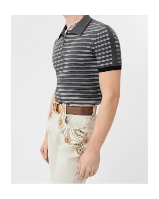 Versace Gray Greca Stripe Polo Shirt for men