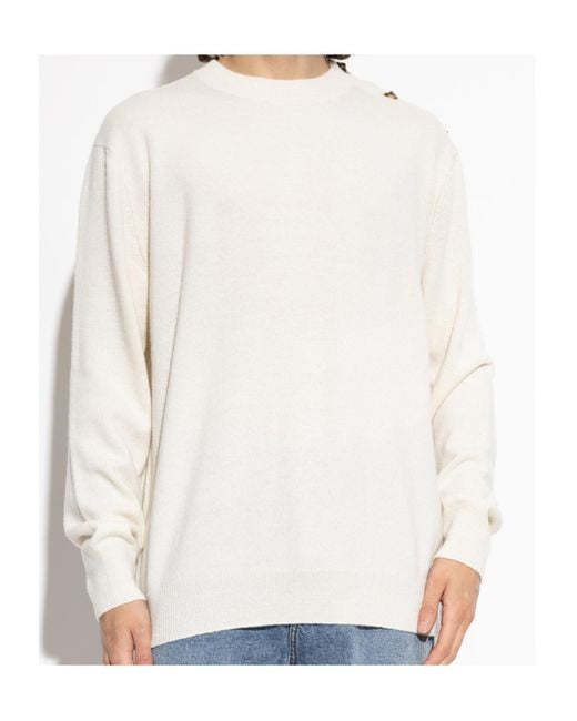 Balmain White Button-Shoulder Knitted Sweater for men