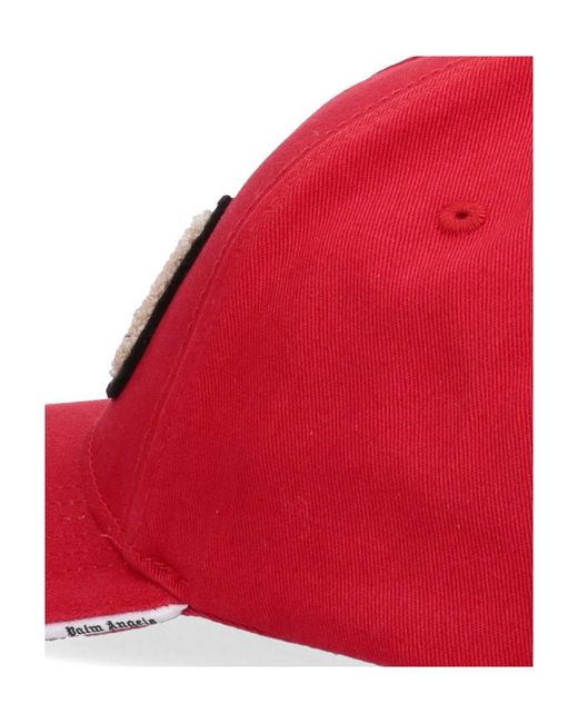 Palm Angels Red Teddy Bear-Appliqué Cap