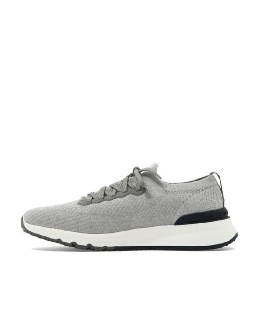 Brunello Cucinelli White Knitted Lace-Up Sneakers for men