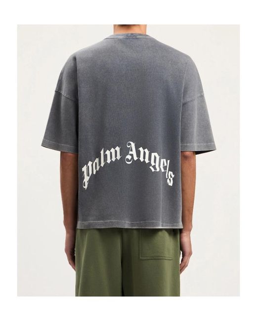 Palm Angels Gray Skull-Print Washed T-Shirt for men