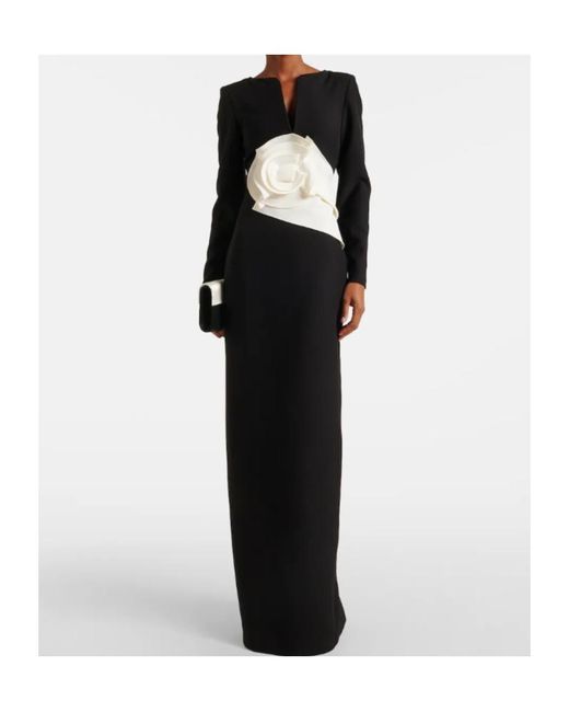 Roland Mouret Black Floral-Appliqué Crêpe Gown