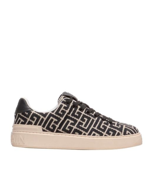 Balmain Brown Monogram Jacquard B-Court Trainers