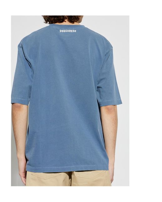 DSquared² Blue Vintage Fade Loose Fit T-Shirt for men