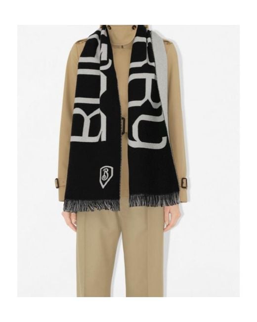 Burberry Black Logo Jacquard Frayed-Edge Scarf for men