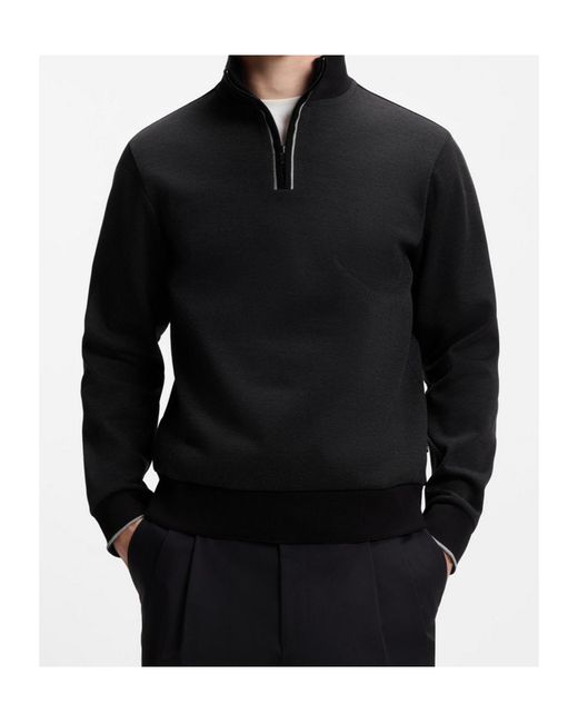 Boss Black Half-Zip Micro-Textured Sweatshirt for men
