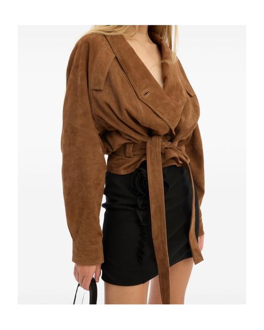 ROTATE BIRGER CHRISTENSEN Brown Biker Leather Jacket