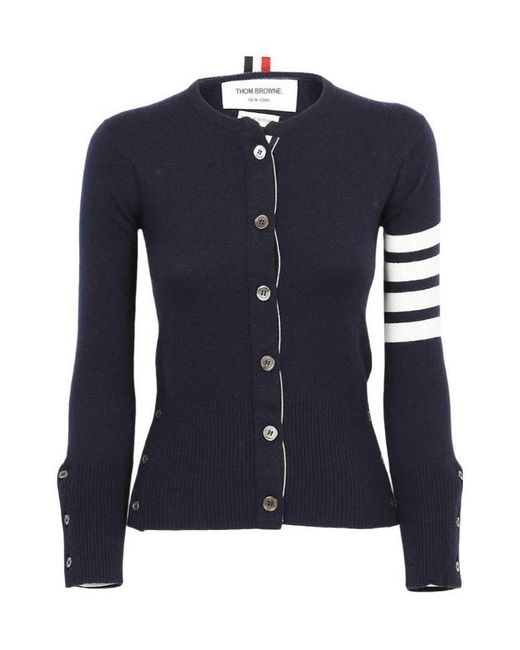 Thom Browne Blue 4-Bar Striped Buttoned Cardigan