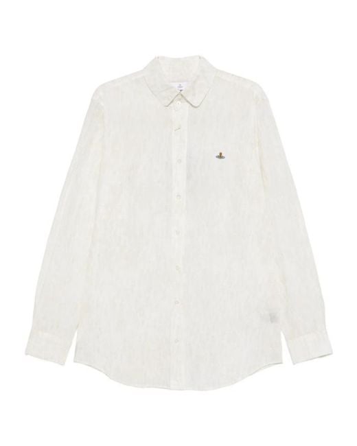 Vivienne Westwood White Orb Embroidered Shirt for men