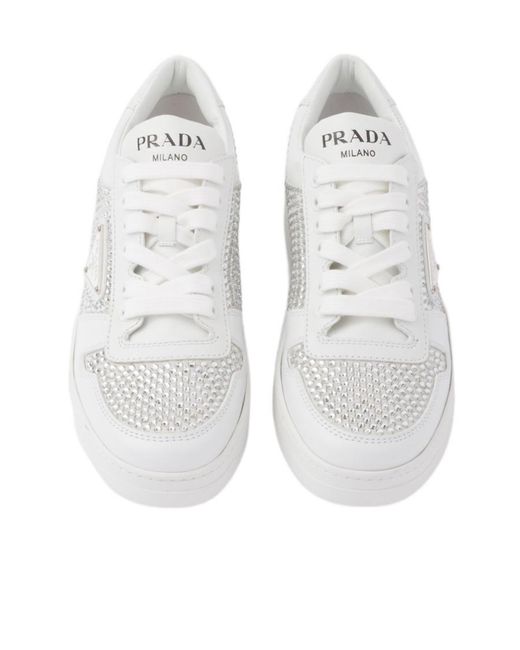 Prada White Crystal Leather Sneakers