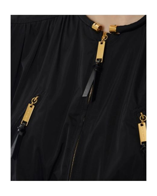 Elisabetta Franchi Black Zip-Up Crewneck Bomber Jacket