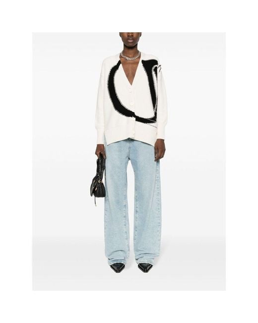 Off-White c/o Virgil Abloh Black Logo Detailed V-Neck Cardigan
