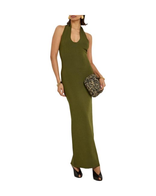 Khaite Green Knitted Long Dress With Hollowed-Out Collar