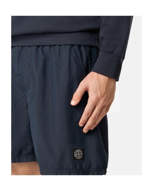 Stone Island Blue Logo Patch Mid-Length Swim Trunks for men