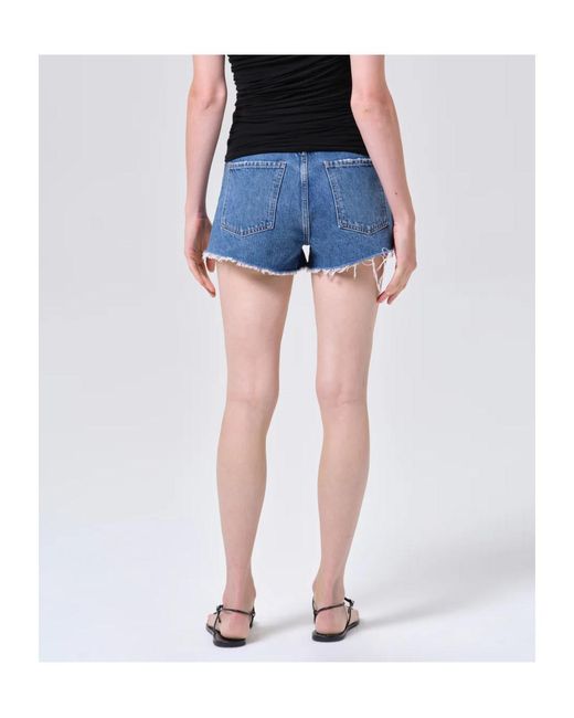 Agolde Blue Frayed Hem Denim Shorts