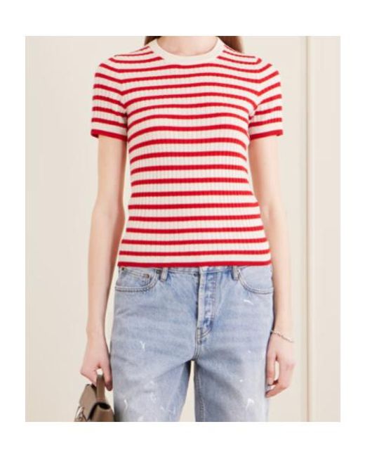 Nili Lotan Red Alita Striped Cashmere T-Shirt