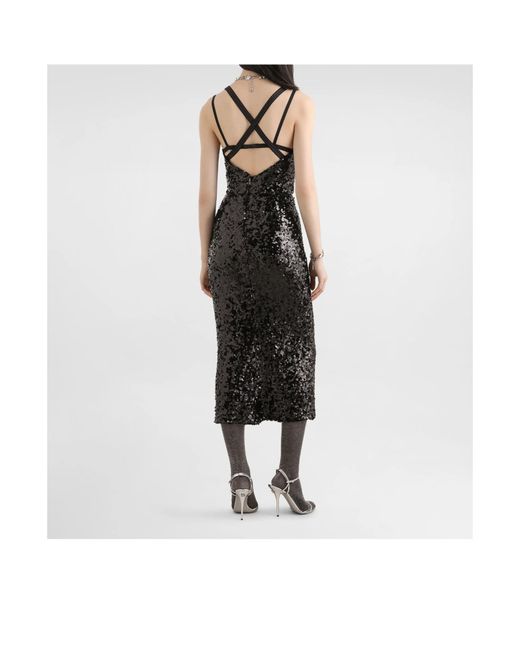 Dolce & Gabbana Black Sequinned V-Neck Midi Gown