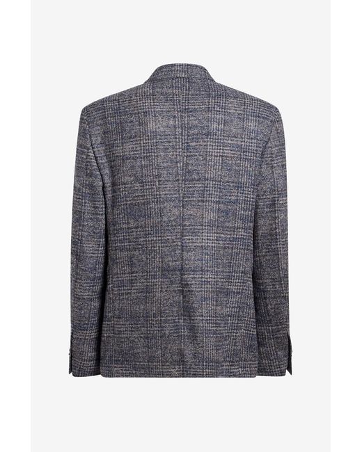 Etro Blue Check-Pattern Notched-Lapel Blazer for men