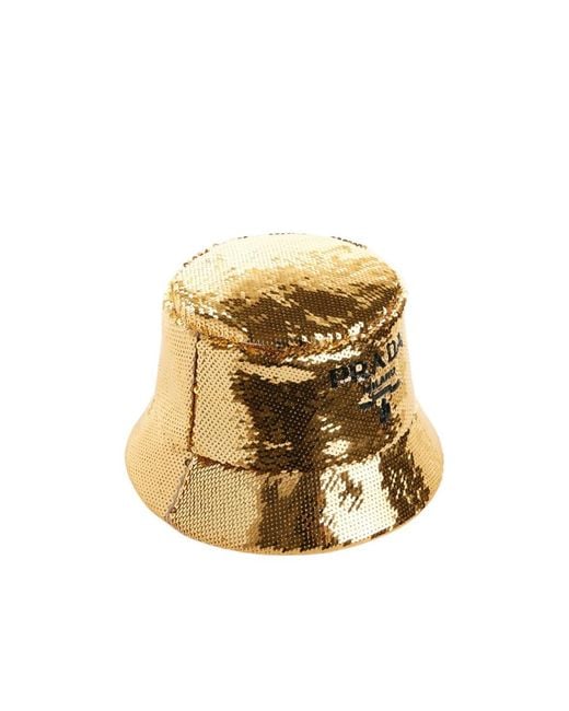 Prada Natural Sequins Logo Bucket Hat