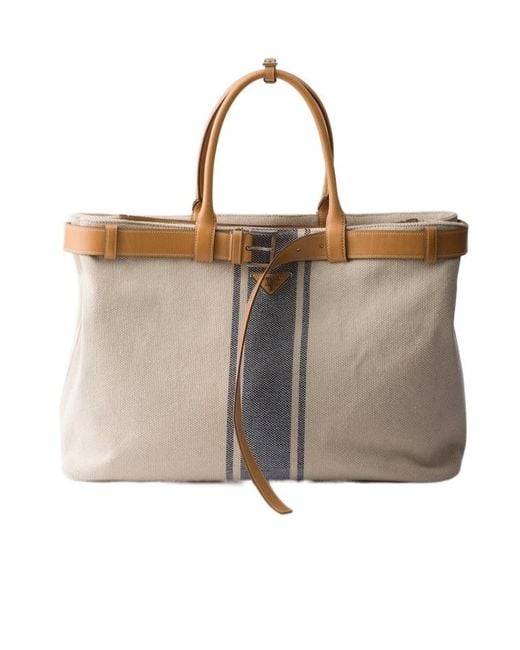 Prada Brown Buckle Canvas And Leather Bag for men