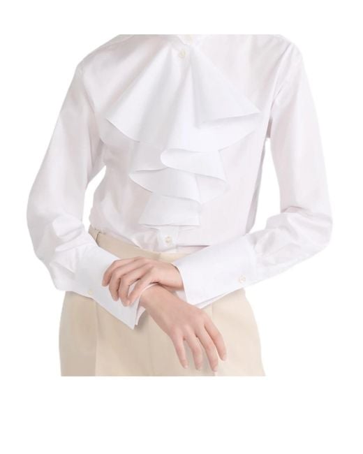 Dior White Blouse With Ruffled Neckline