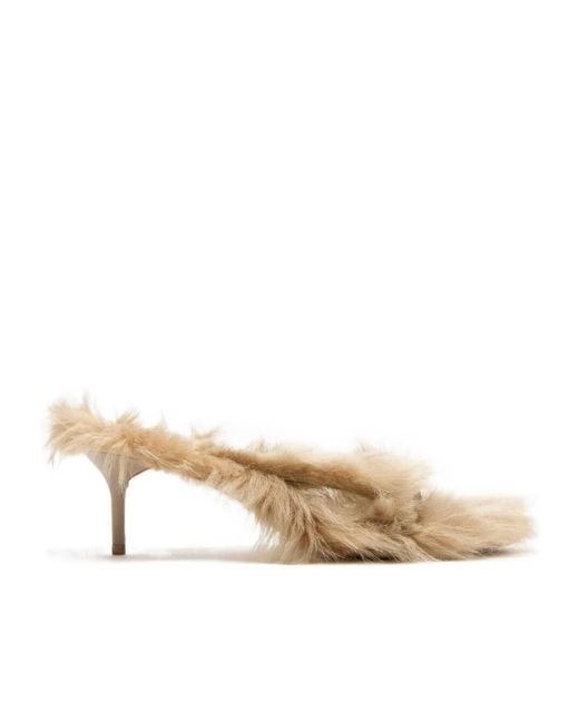 Acne Natural Furry Kitten Heel Sandals
