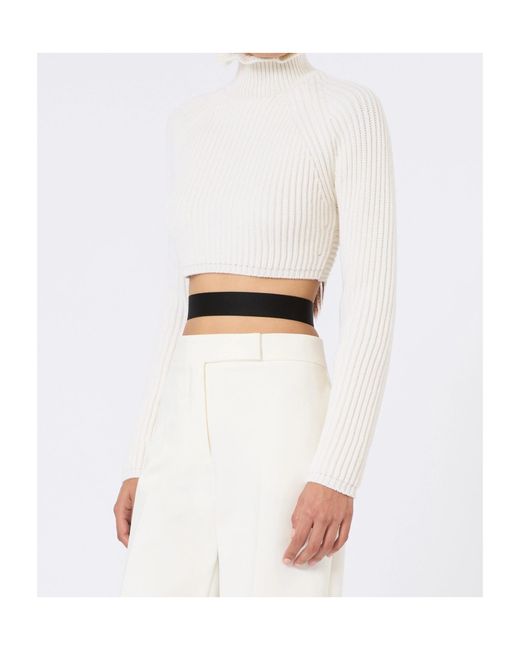 Max Mara White Ruffled-Neck Sweater