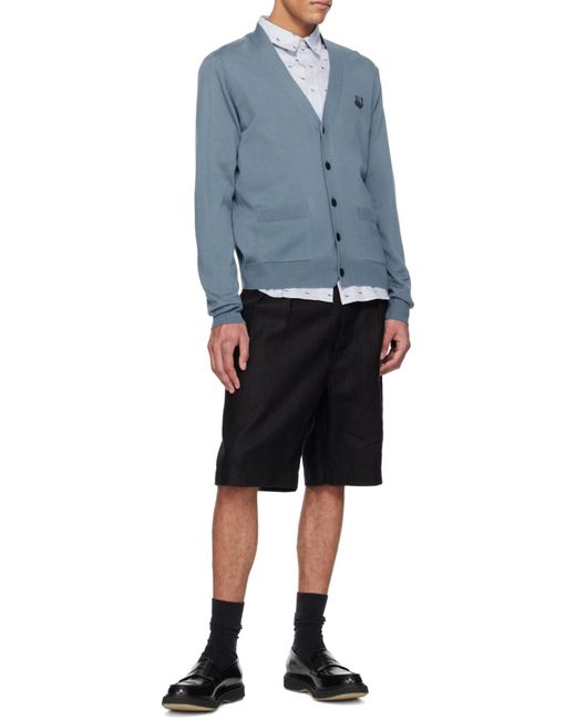 Maison Kitsuné Blue Maison Kitsuné Fox Head Patch Knitted Cardigan for men