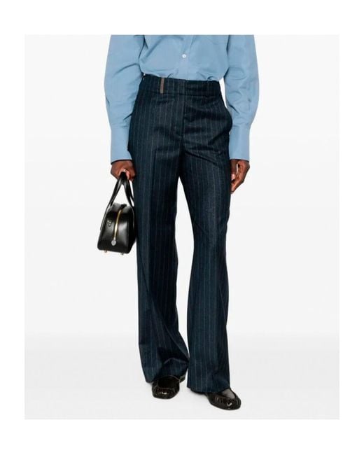 Peserico Blue Pinstripe-Pattern Trousers