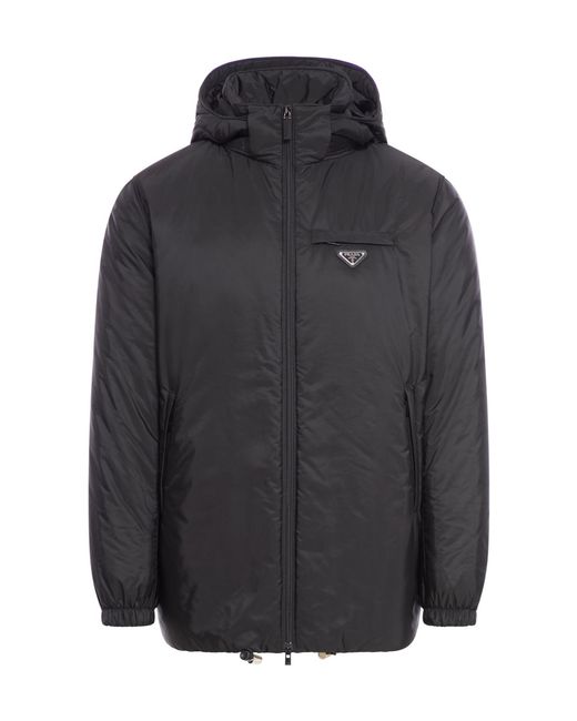 Prada Gray Zipped Hooded Padded Jacket for men