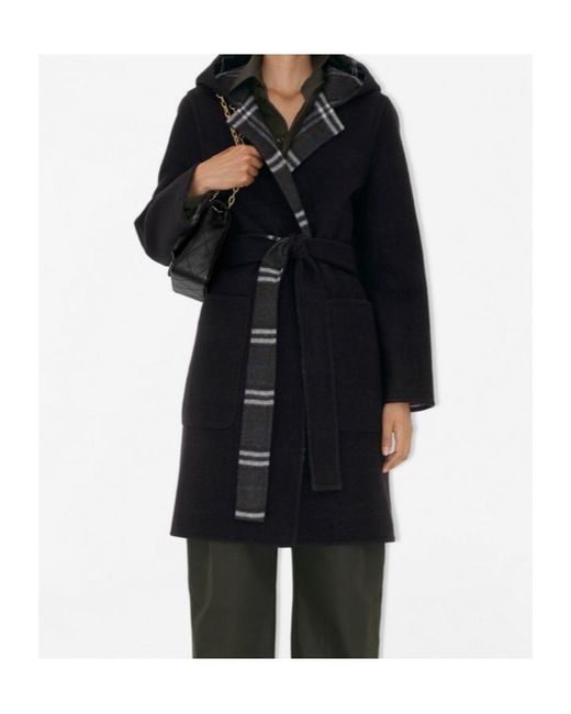 Burberry Black Hampshire Checked Belted Reversible Coat